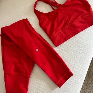 Lululemon Red Sports Bra and Leggings Set- Brand New - Size 0 for both